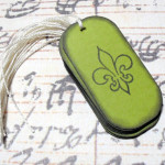 12pc Green Fleur de Lis Distressed Mini Tags