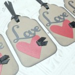 4pc Large Kraft Metallic Red Heart Love Distressed Tags with Black Ribbon