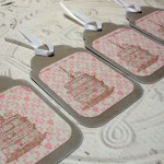 4pc Large Kraft Pink Hanging Birdcage Distressed Gift Tags with White Ribbon