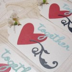 4pc Large Metallic Chic Heart Scroll Together Tags with Flowers