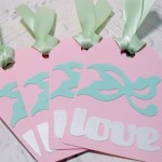 4pc Large Metallic Love Green and Pink Ribbon Tied Tags