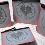4pc Metallic Silver Distressed Here is My Heart Jeweled Ribbon Tied Cards - 3x3