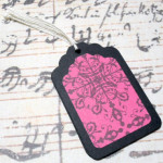 6pc Black and Pink Demask Flower Mini Tags