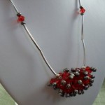 Cluster of Love Red Bicone and Silver Tube Necklace