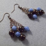 Copper brown and blue dangle chain earrings