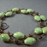 Copper flower green ceramic necklace