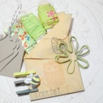 Green Embellish Pack - 3 Yards of Ribbon Kraft Tags Bakers Twine Spiral Clips Mini Clothes Pin Set