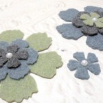 Large Pearl Top Felt Flowers - Green Black and Blue