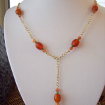 Orange and Gold Chained Y Style Necklace
