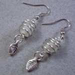 Oval frosted cage drop earrings with leafs