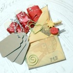 Red Embellish Pack - 3 Yards of Ribbon Kraft Tags Bakers Twine Spiral Clips Mini Clothes Pin Set