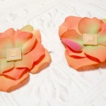 Set of Two Orange Artificial Silk Flower Brad Centered Craft Embellishment
