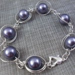 Solar Planets Gray Luster Glass Pearl Wire Wrapped Bracelet