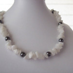 White Glass Chips and Hematite Beaded Necklace