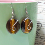 Wire Wrapped Amber Glass Beaded Earrings