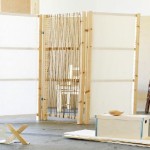 Twine and Fabric Tri Fold Screen Room Divider